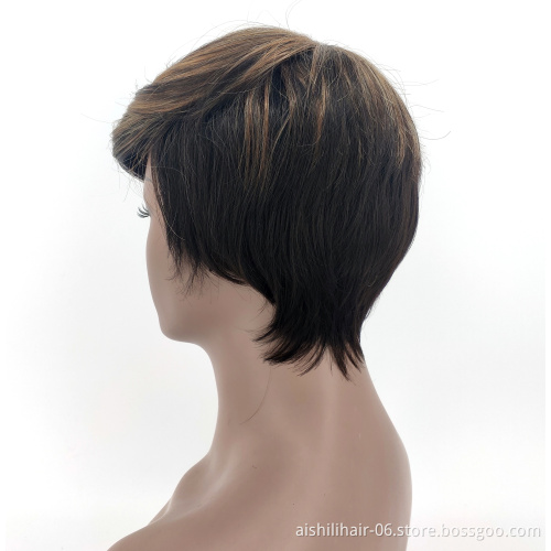 Aishili wholesale black mixed brown short straight bob hair wigs Synthetic wigs for black women